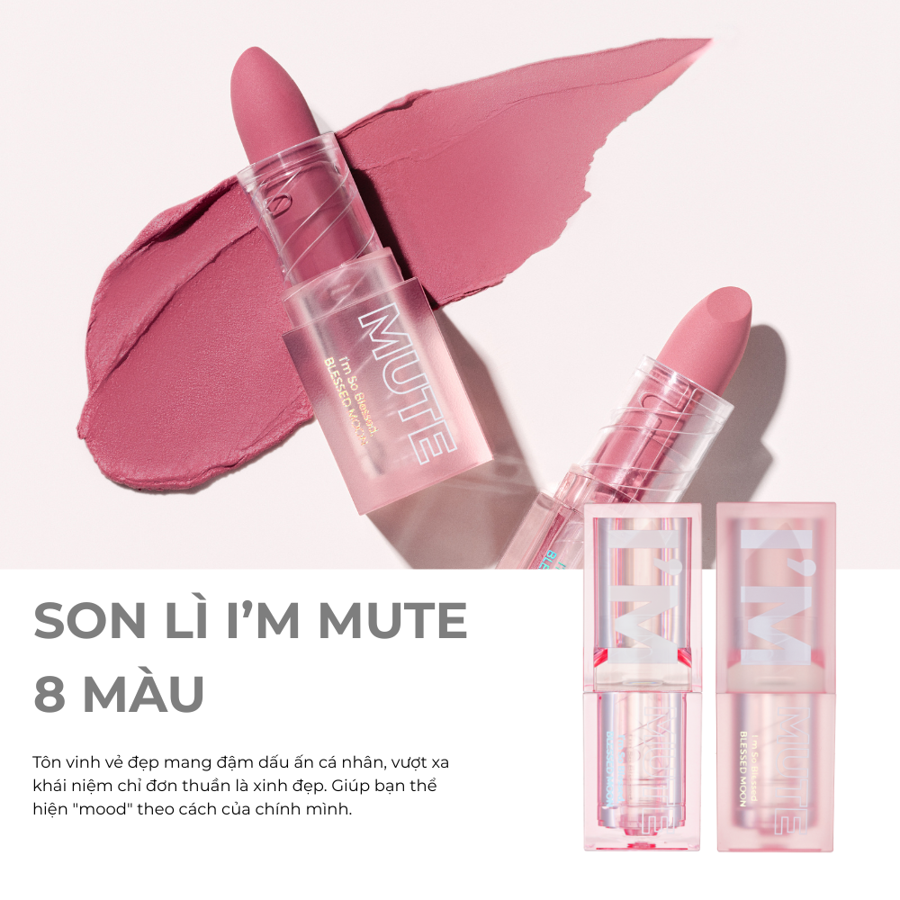 Son Thỏi Mịn Lì Blessed Moon I’M MUTE Lipstick Mịn Mờ Che Vân Môi Hỗ Trợ Làm Mềm Môi 3.4g