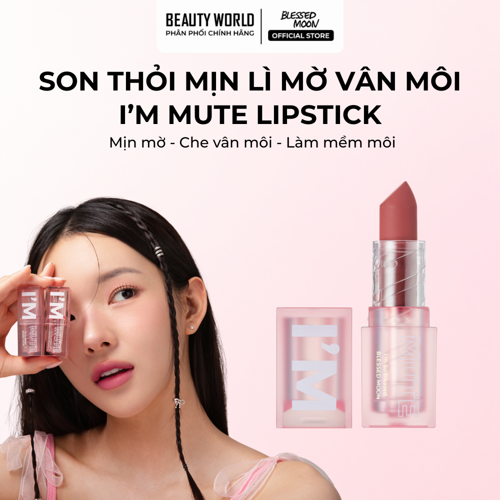 Son Thỏi Mịn Lì Blessed Moon I’M MUTE Lipstick Mịn Mờ Che Vân Môi Hỗ Trợ Làm Mềm Môi 3.4g