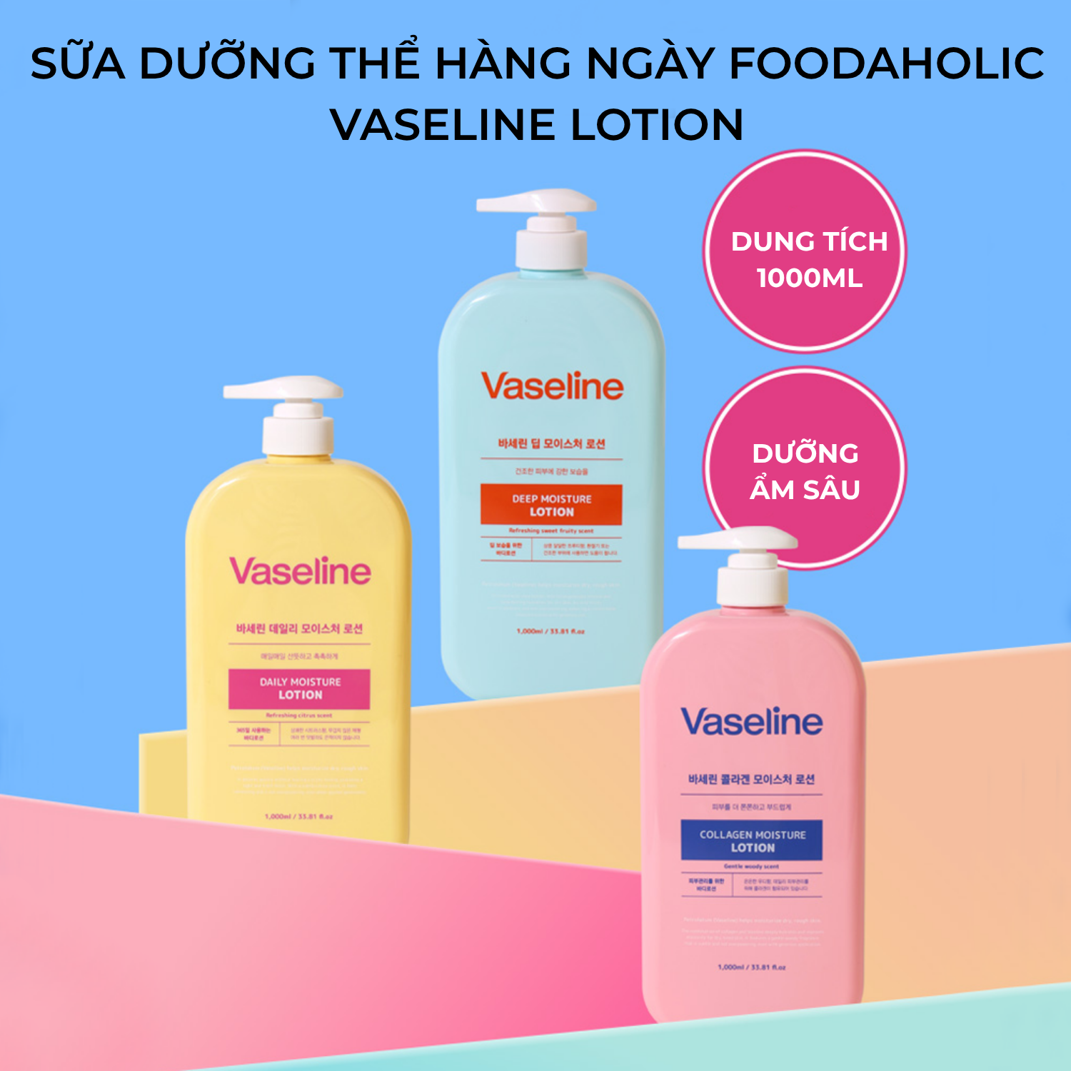 Sữa Dưỡng Thể Foodaholic Vaseline Lotion Dưỡng Ẩm Da Giúp Da Mềm Mịn 1000ml