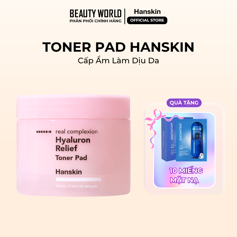 Toner Pad Cấp Ẩm Làm Dịu Da Hanskin Real Complexion Hyaluron Relief Toner Pad 60 Miếng/210ml