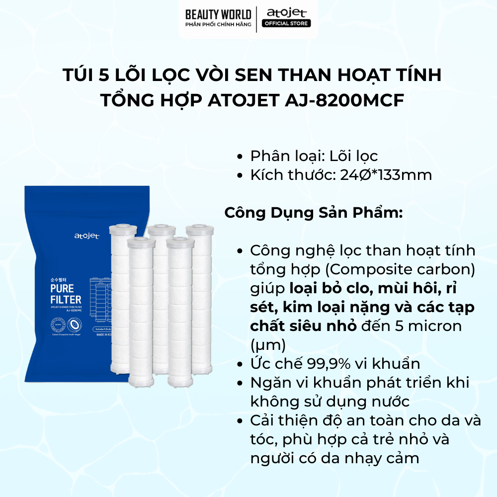 Túi 5 Lõi Lọc Vòi Sen Than Hoạt Tính Tổng Hợp Atojet AJ-8200MCF
