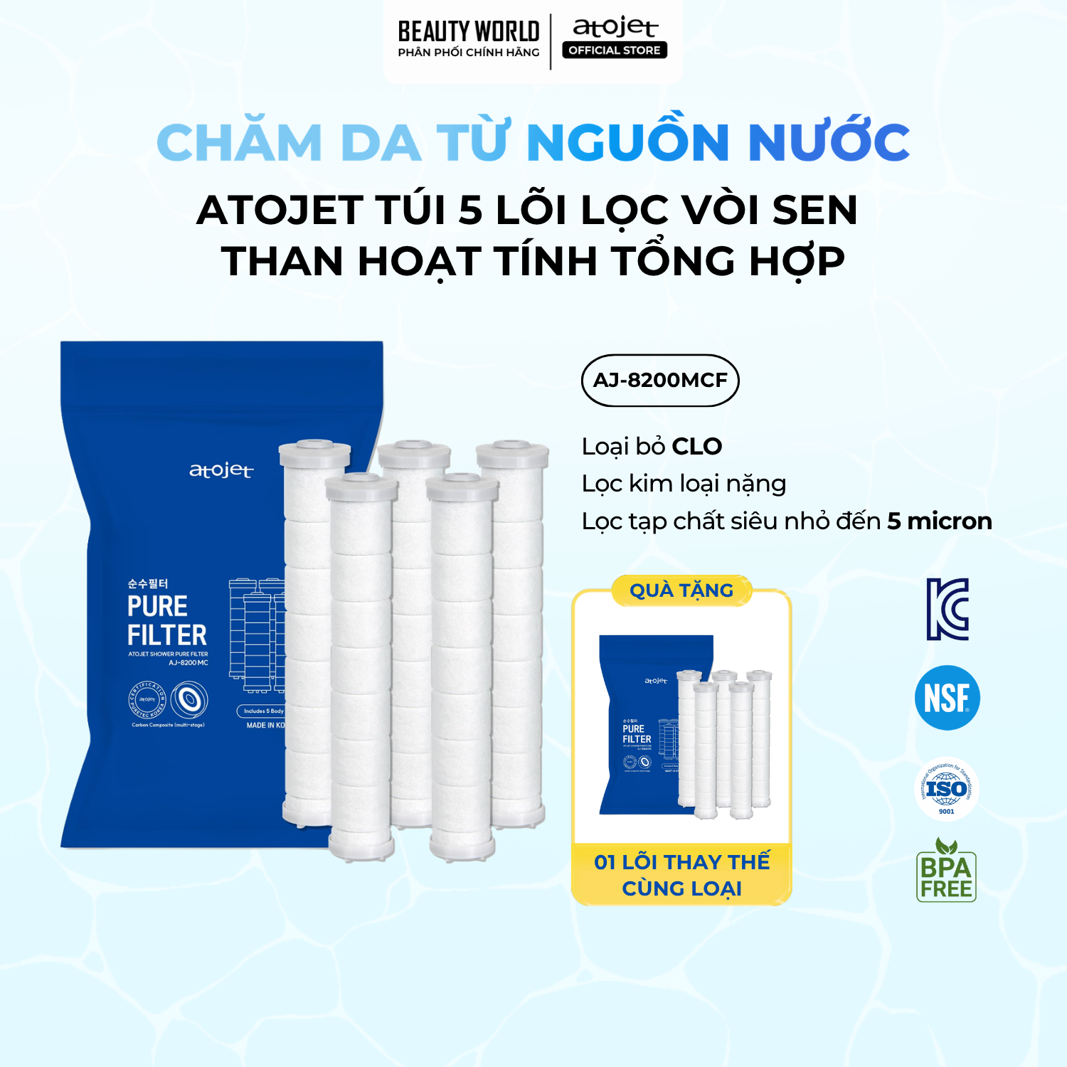 Túi 5 Lõi Lọc Vòi Sen Than Hoạt Tính Tổng Hợp Atojet AJ-8200MCF