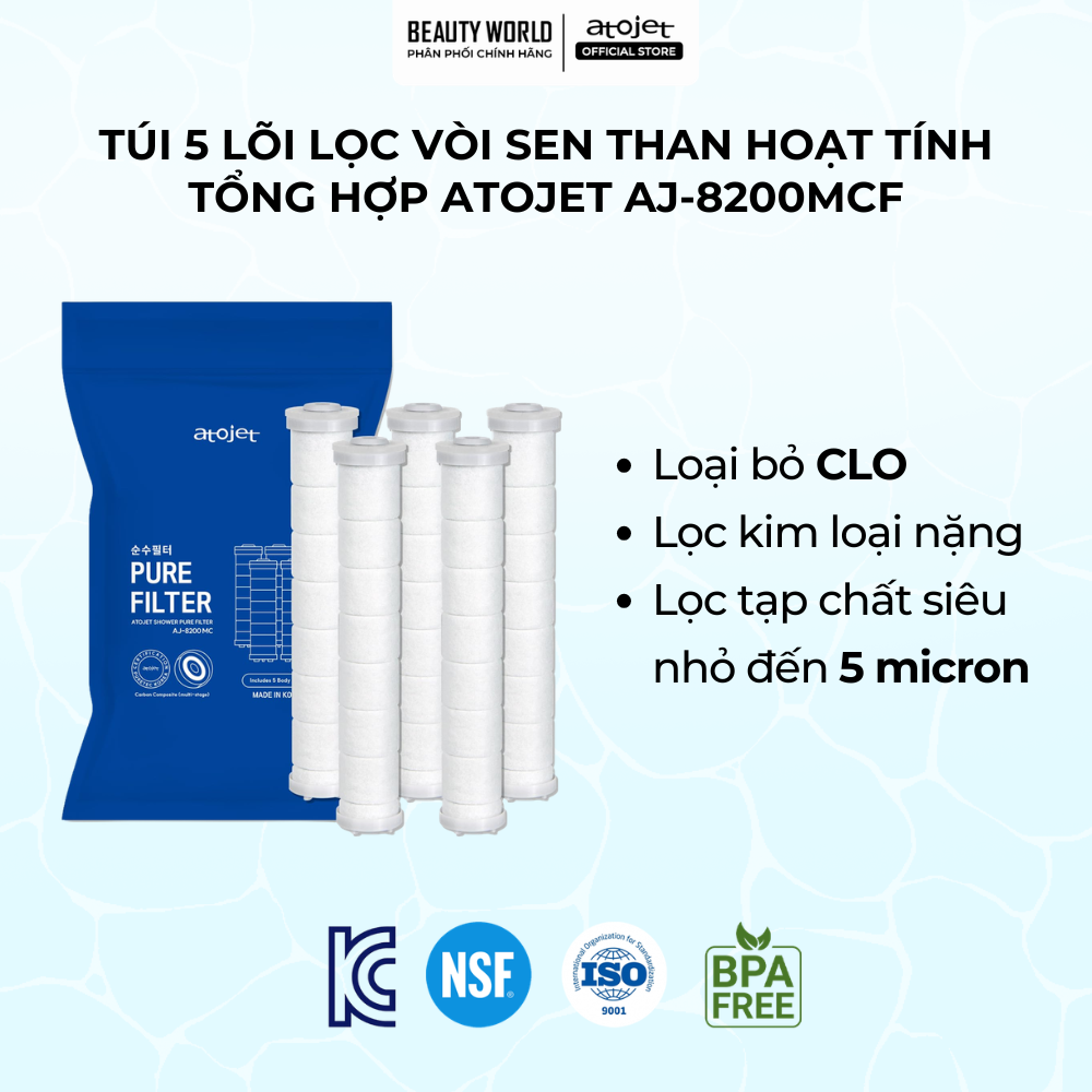 Túi 5 Lõi Lọc Vòi Sen Than Hoạt Tính Tổng Hợp Atojet AJ-8200MCF
