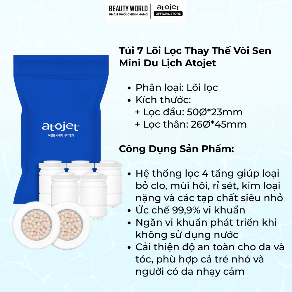 Túi 7 Lõi Lọc Thay Thế Vòi Sen Mini Du Lịch Atojet