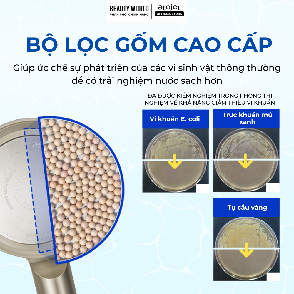 Vòi Sen Lọc Nước Cao Cấp Atojet JNE-300 Lọc Clo Khử Mùi Lọc Kim Loại Nặng Hỗ Trợ Bảo Vệ Da Tóc
