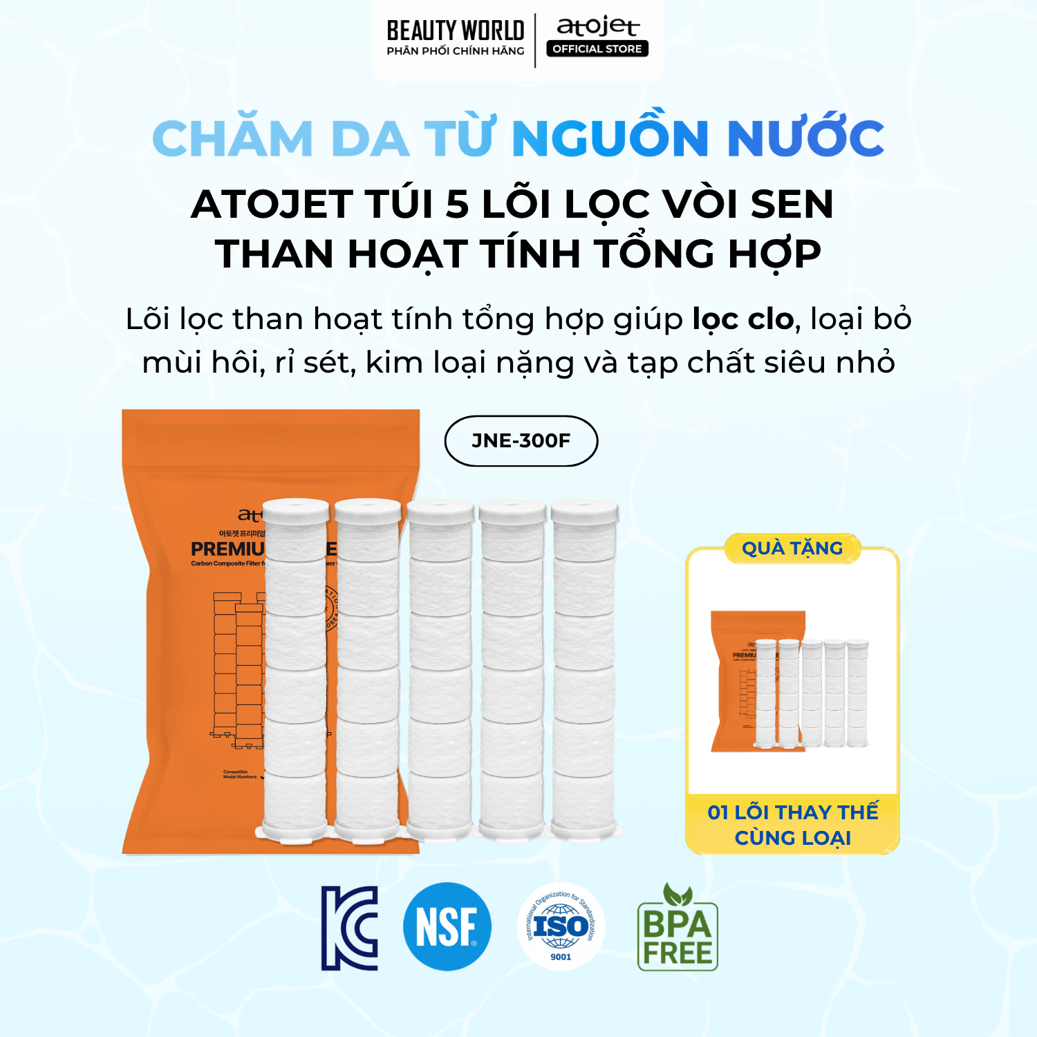 Vòi Sen Lọc Nước Cao Cấp Atojet JNE-300 Lọc Clo Khử Mùi Lọc Kim Loại Nặng Hỗ Trợ Bảo Vệ Da Tóc