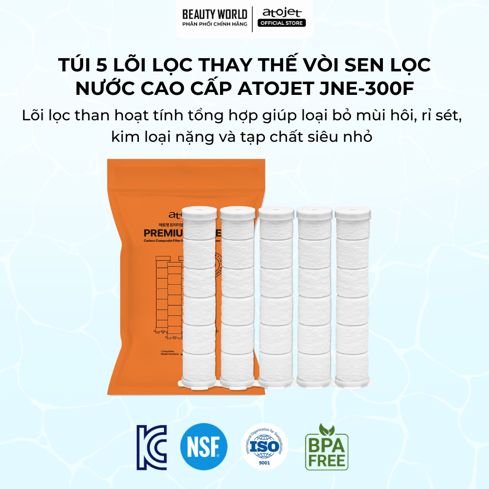 Vòi Sen Lọc Nước Cao Cấp Atojet JNE-300 Lọc Clo Khử Mùi Lọc Kim Loại Nặng Hỗ Trợ Bảo Vệ Da Tóc