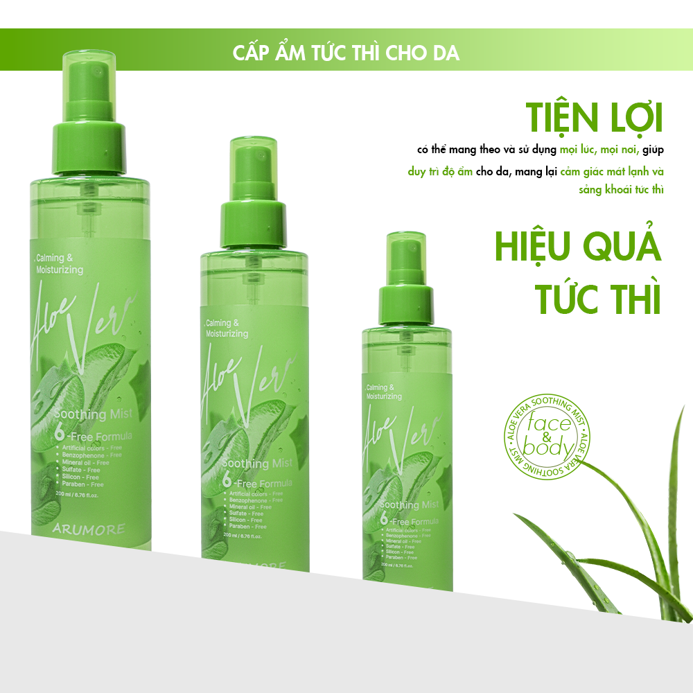 Xịt Khoáng Lô Hội Dưỡng Ẩm Và Làm Dịu Da ARUMORE ALOE VERA SOOTHING MIST 200ml