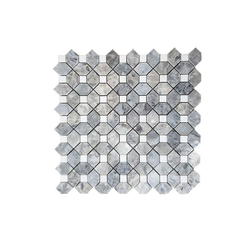 Đá Mosaic Lục Giác Điểm Vuông Ghi Nhạt, Trắng Sữa