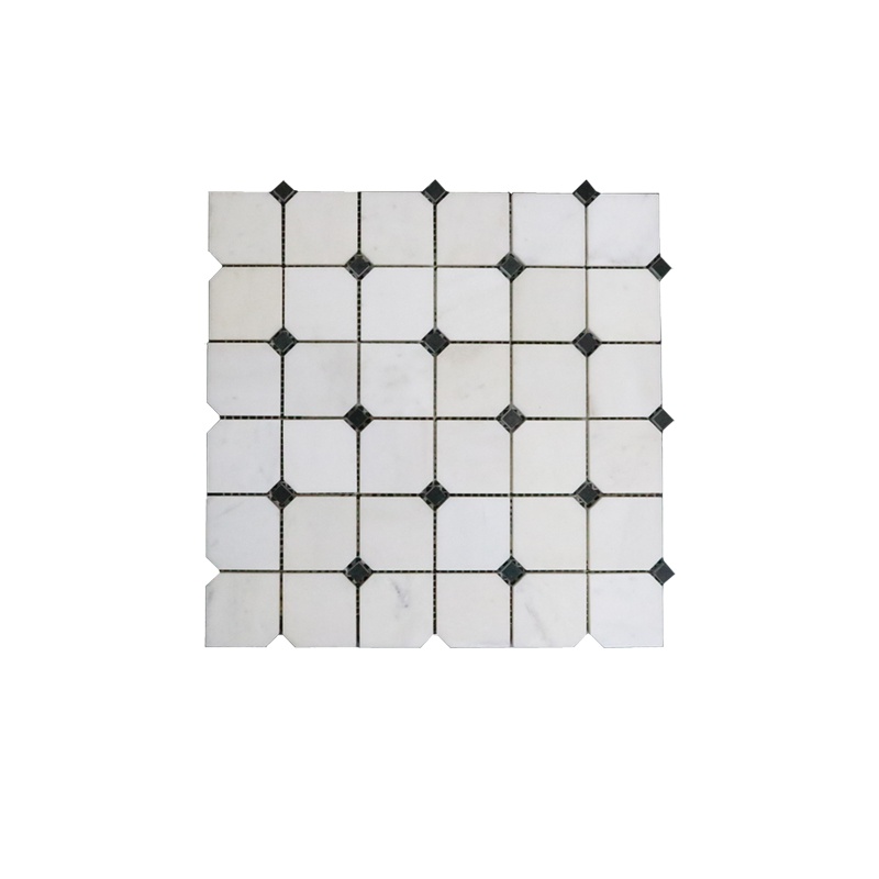 Milky White Diamond Black Dot Polished Mosaic