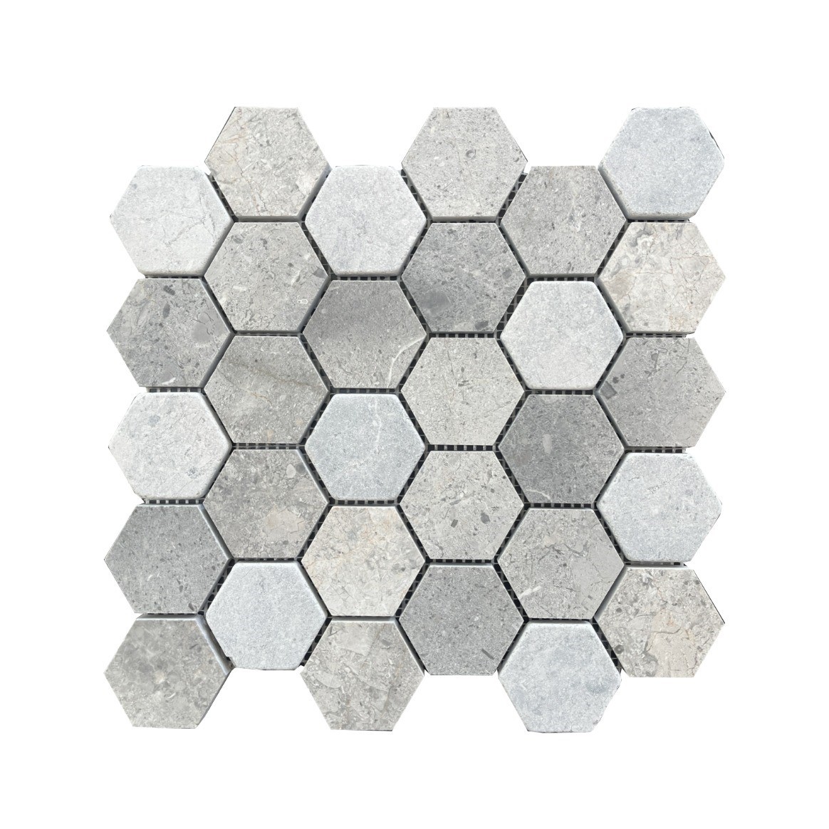 Đá Mosaic Vàng Dăm Kết Mài Hone, Rung Giả Cổ Hex 2''