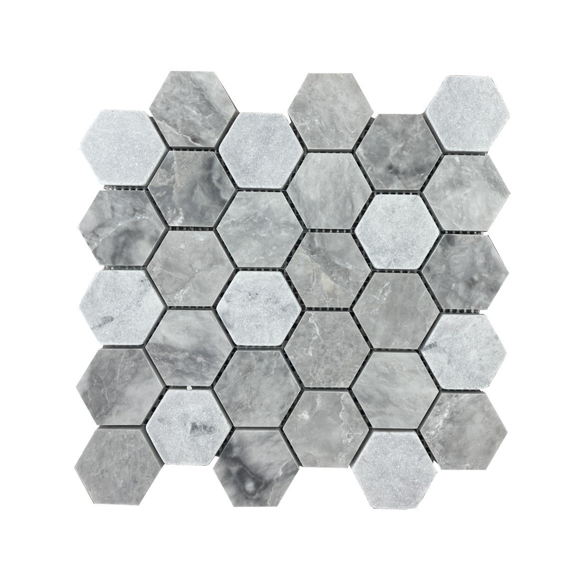 Đá Mosaic Ghi Nhạt Mài Hone, Rung Giả Cổ Hex 2''