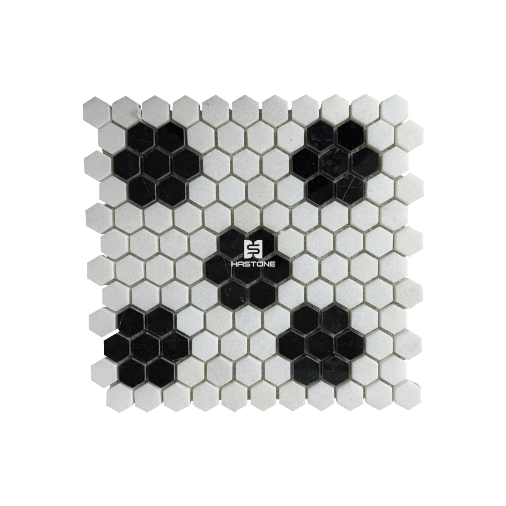 Đá Mosaic Hoa Mini Hex 1'' Trắng Muối, Đen