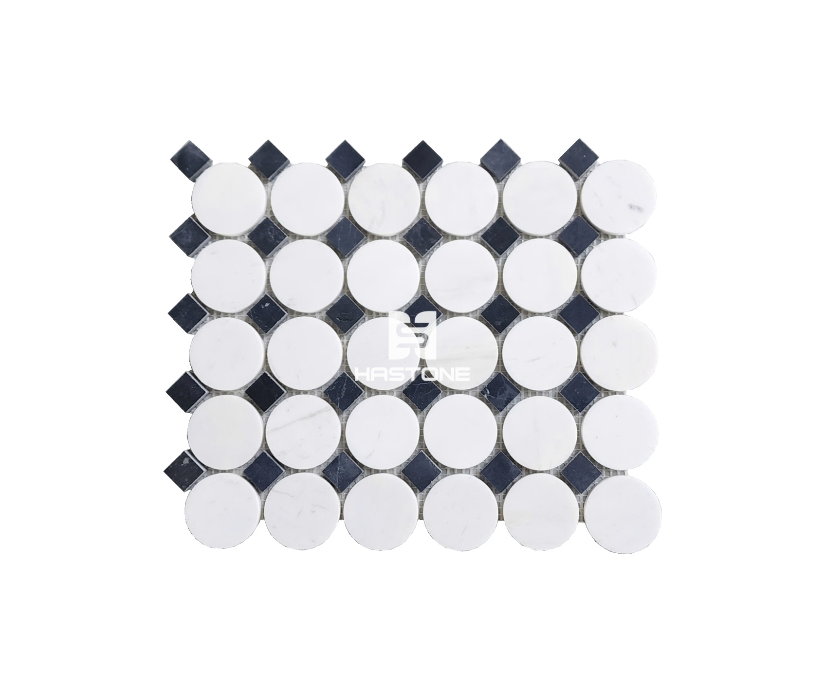 Đá Mosaic Bi Tròn Trắng Điểm Đen
