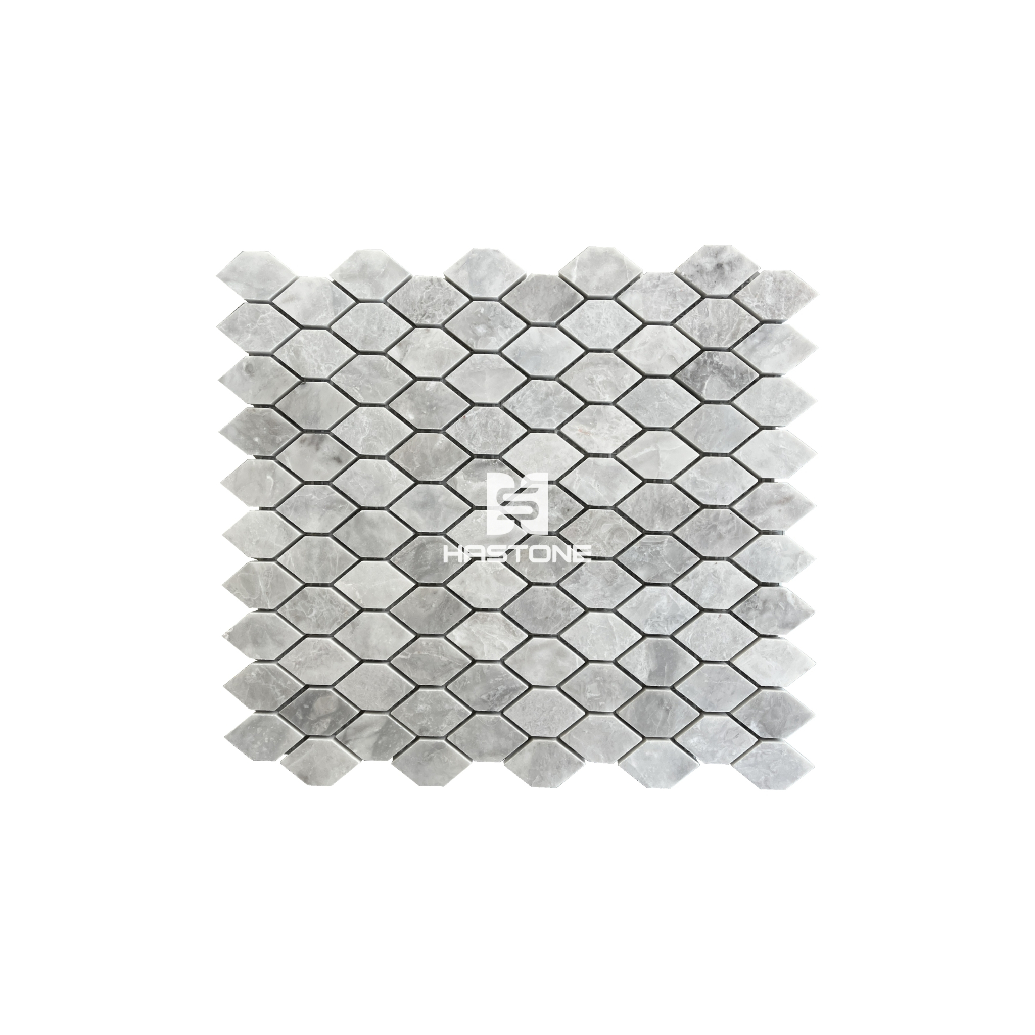 Đá Mosaic Lục Giác Nhọn Ghi Nhạt Bóng