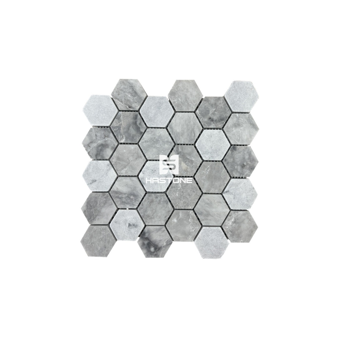 Đá Mosaic Hex 2'' Ghi Nhạt Honed, Rung