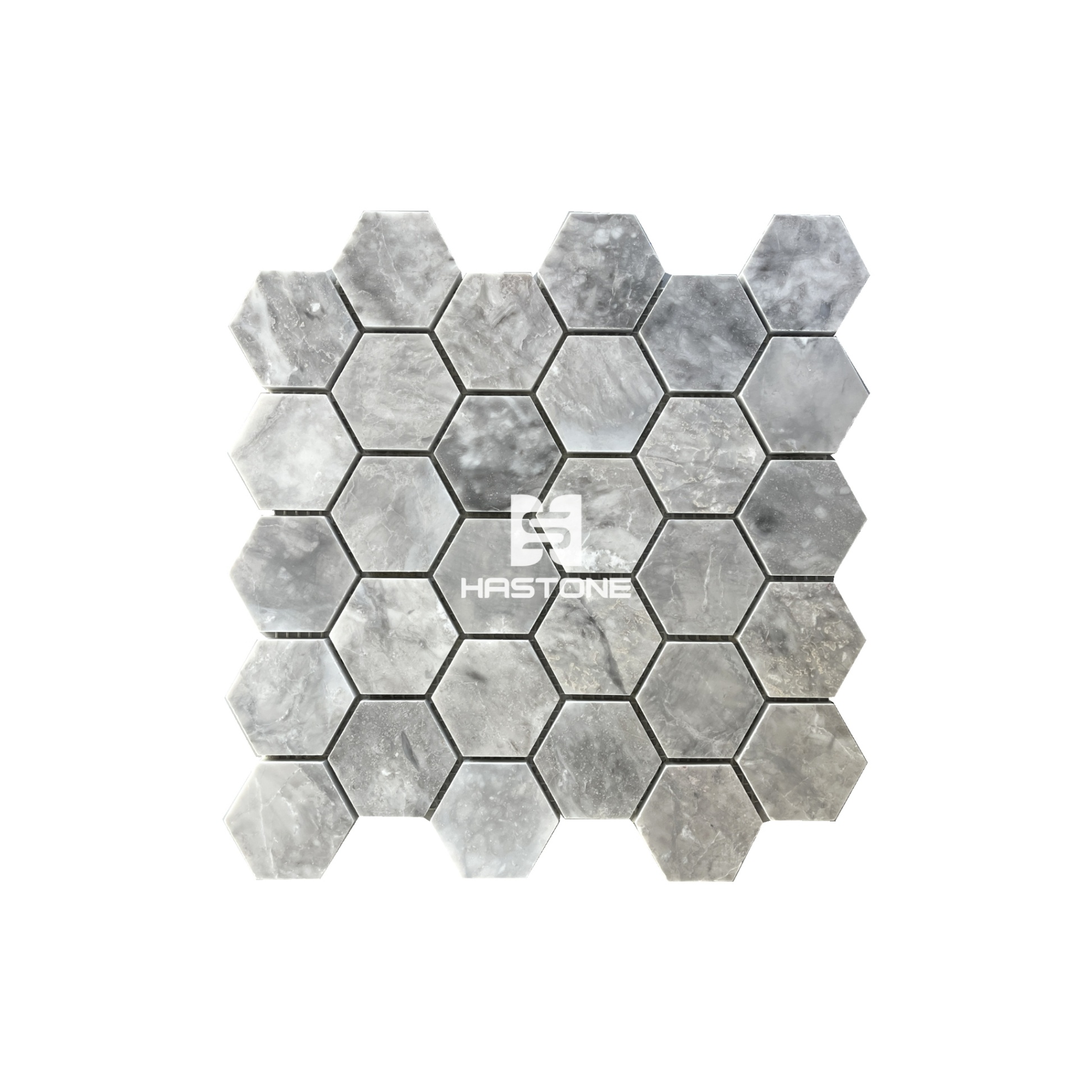 Đá Mosaic Hex 2'' Ghi Nhạt Bóng
