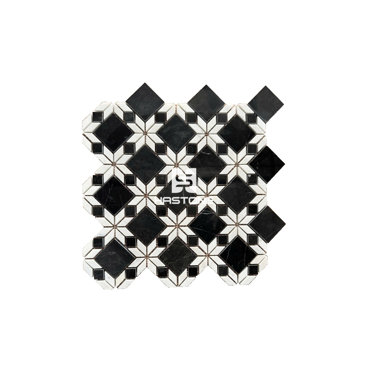 Đá Mosaic Bông Hoa Trắng Sữa, Đen Bóng
