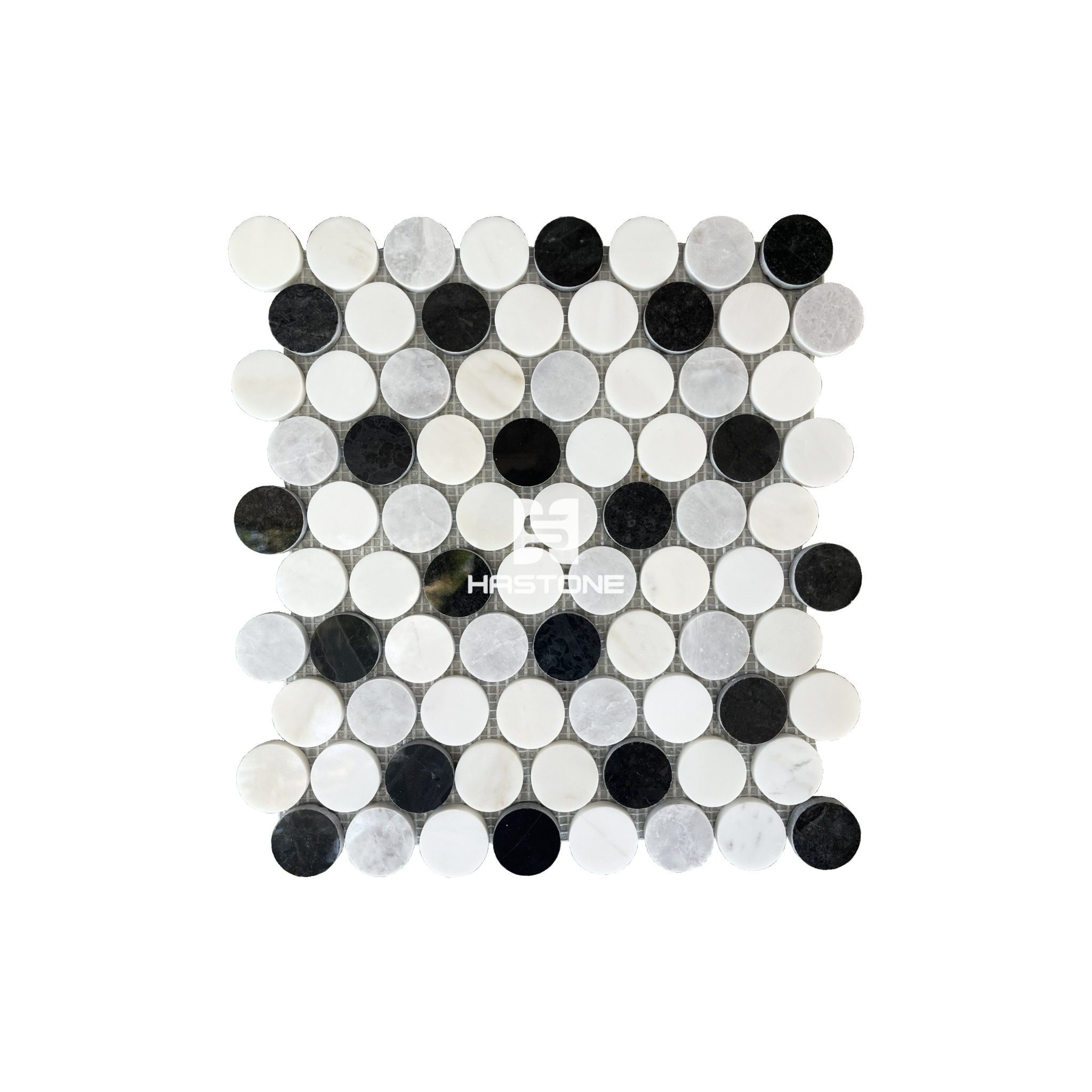 Đá Mosaic Bi Tròn Nhỏ Trắng Sữa, Ghi Nhạt, Đen Bóng