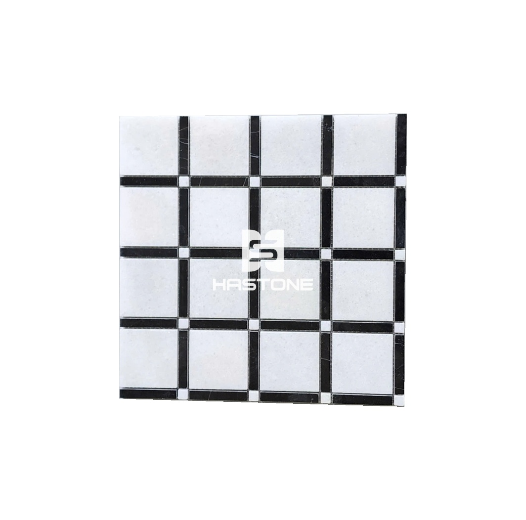 Đá Mosaic Vuông 63 Trắng Muối, Đen Bóng