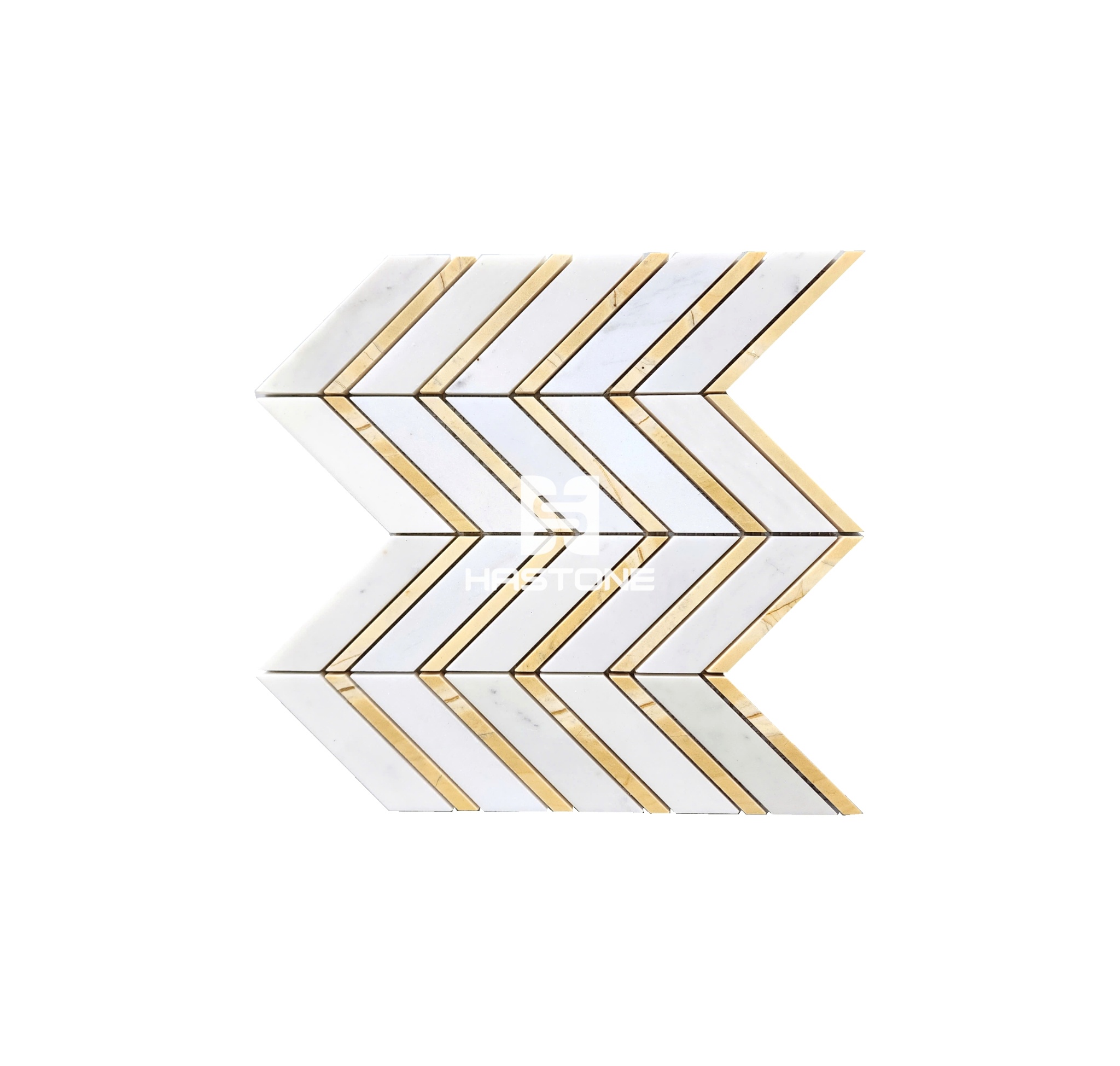 Đá Mosaic Chevron Nhỏ Trắng Sữa, Vàng Nhạt Bóng