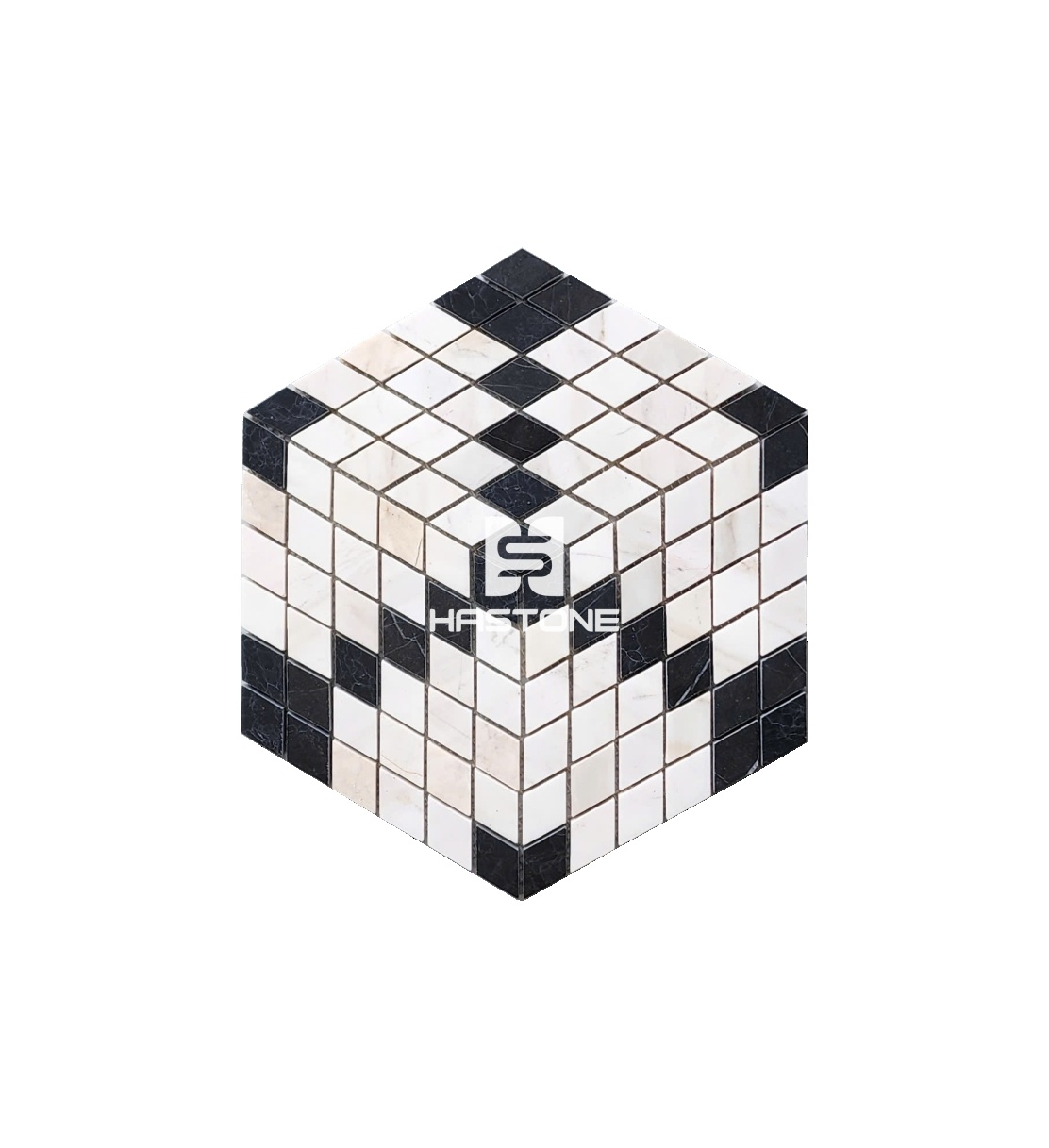 Đá Mosaic 3D Hộp Ngoài Vân Gỗ, Đen Bóng