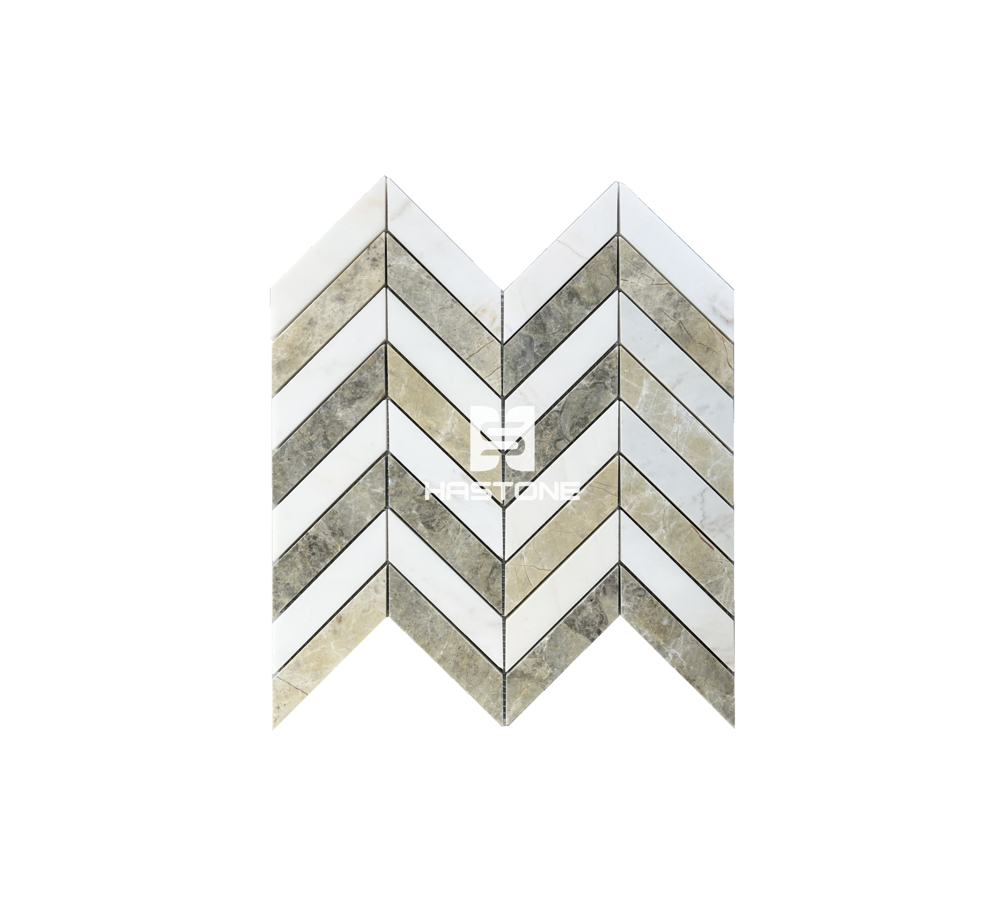 Đá Mosaic Chevron To Trắng Sữa, Vàng Chanh Honed