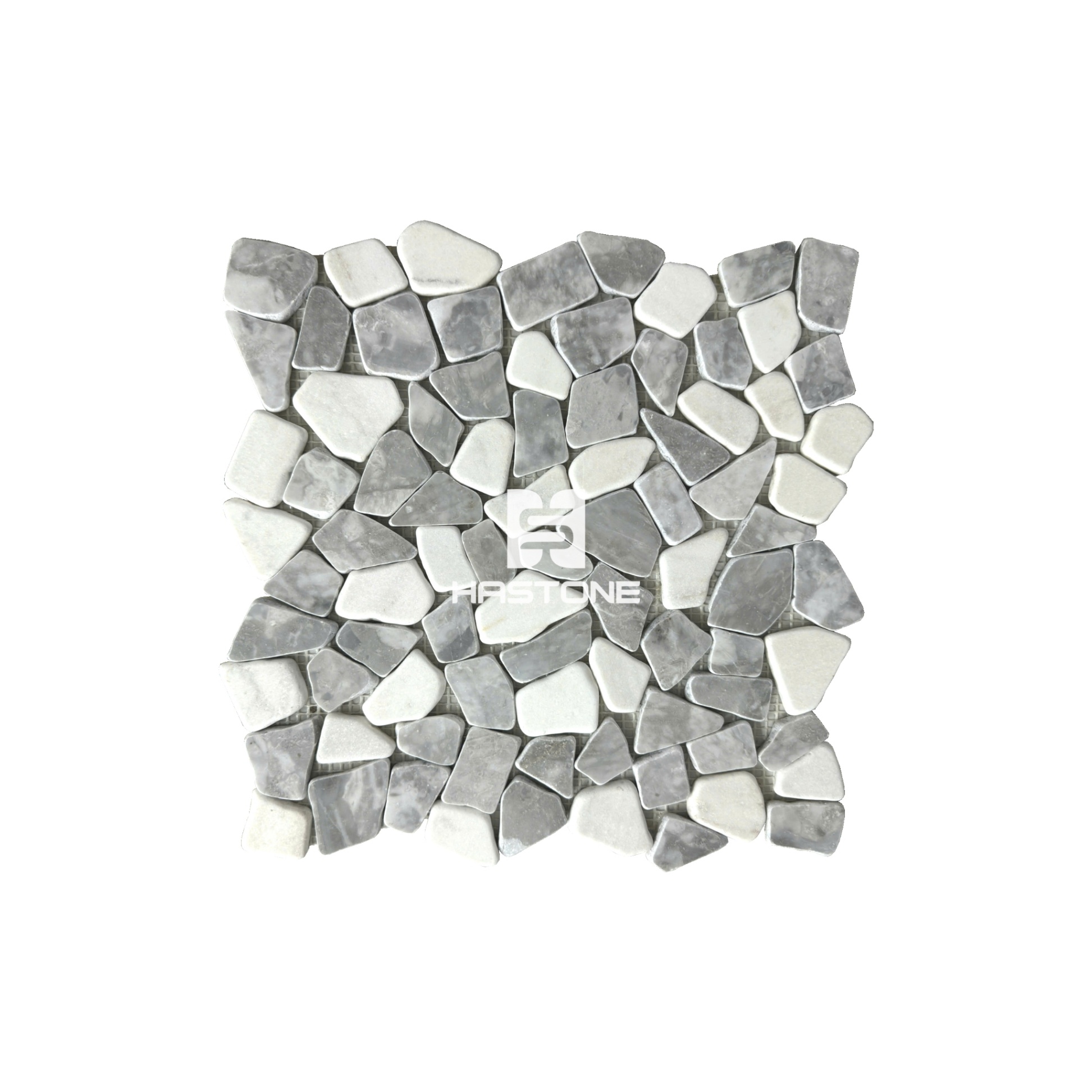 Milky White, Light Grey Crazy Tumbled Polished Mosaic