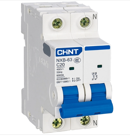 Át điện MCB 2 pha 20A NXB-63 C20 / chính hãng Chint /Aptomat MCB 2P 20A Chint NXB-63 C20