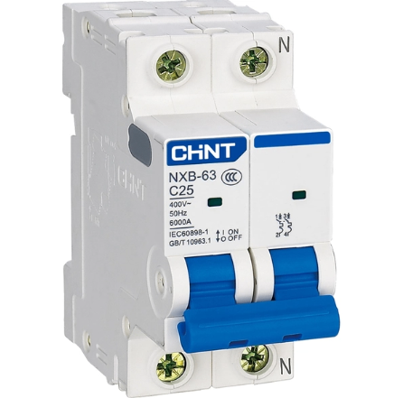 Át điện MCB 2 pha 25A NXB-63 C25 / chính hãng Chint /Aptomat MCB 2P 25A