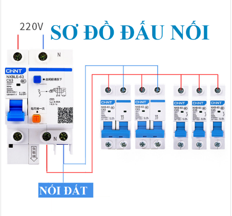 Át chống rò NXBLE-63 63A 1P+N 30mA 6kA / chính hãng Chint / Aptomat chống giật RCBO NXBLE-63 C63