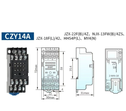 Đế rơ le trung gian 14 chân CZY14A / chính hãng Chint / cho relay JQX MY4N H3Y - D1H9