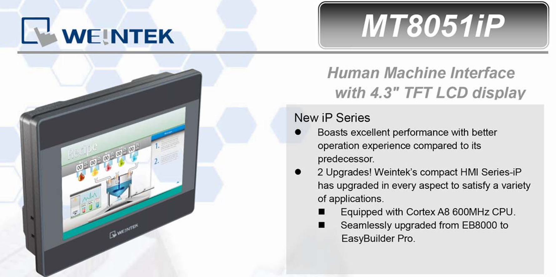 MT8051IP MÀN HÌNH CẢM ỨNG HMI WEINTEK MT8000IP 4.3 INCH MÀU RS232, RS422, RS485, LAN