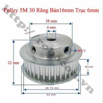 PKK1006 PULLEY BÁNH RĂNG NHÔM 5M30 30 RĂNG BẢN RỘNG ĐAI 16MM