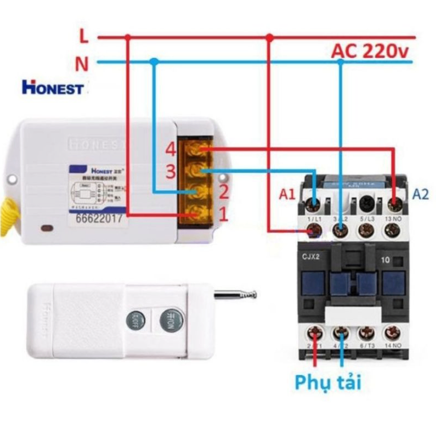 Bộ công tắc điều khiển từ xa 1Km Honest (HT-6220KG-1) và khởi động từ CJX2 công suất lớn 4000W điện áp 220V