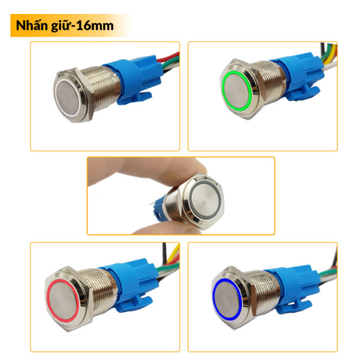 Nút nhấn giữ kim loại mặt phẳng 16mm