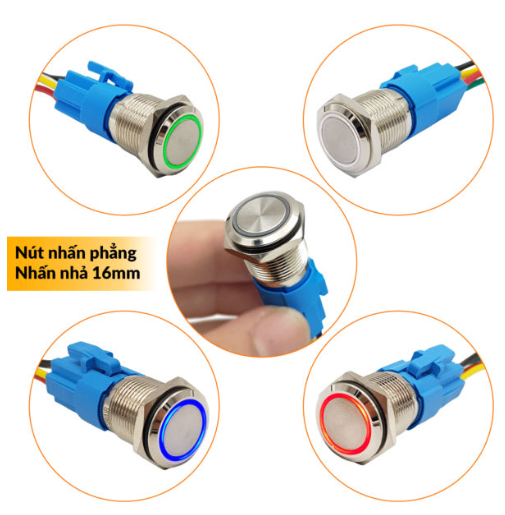 Nút nhấn nhả kim loại mặt phẳng 16mm