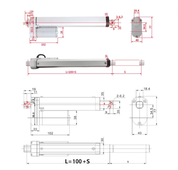 Xi lanh điện 24V 900N 50mm PFDE24V-50-10 / cylinder 90kg 10mm/s