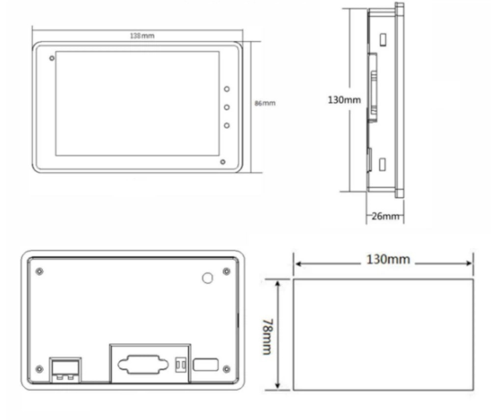 Màn hình cảm ứng HMI Kinseal AMZ043W02RDG 4.3 inch AMZ043 RS232 RS485 RS422 cổng tín hiệu DB9 12-24VDC 132X80 AMZ