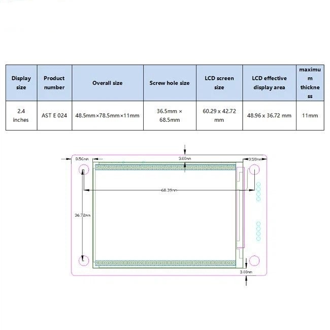 Màn hình cảm ứng HMI Kinseal ASTE024RTS 2,4 Inch không vỏ, giao tiếp TTL dây tín hiệu 5P PH2.0 DC 5V