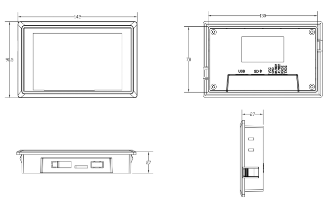 Màn hình cảm ứng HMI Kinseal ASTG043W023-L480X272R-A1D0C 4.3 inch ASTG043 RS485 cổng tín hiệu 4P 12-24VDC 132X80 ASTG