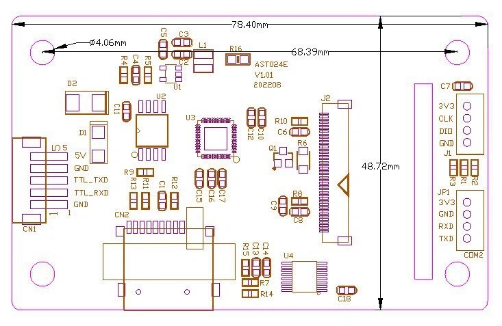 Màn hình cảm ứng HMI Kinseal ASTE024RTS 2,4 Inch ASTE024 không vỏ, giao tiếp TTL dây tín hiệu 5P PH2.0 DC 5V ASTE