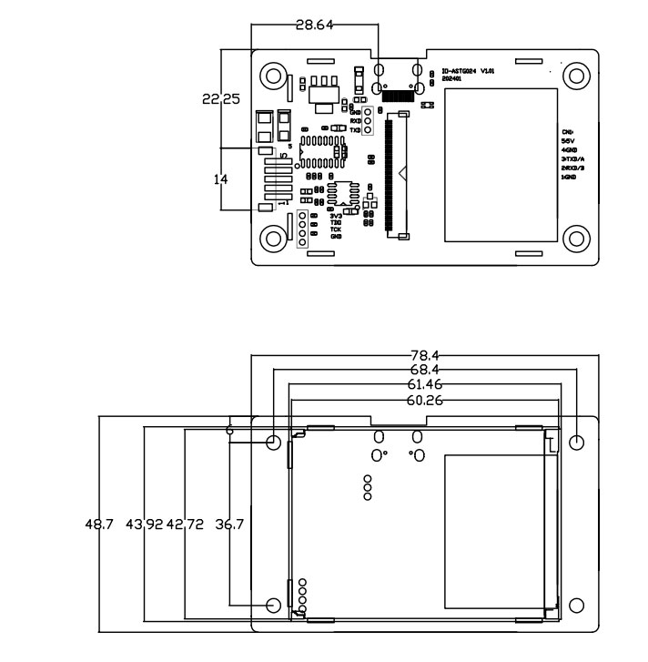 Màn hình cảm ứng HMI Kinseal ASTG024W023-L240X320R-0T0C-T 2,4 Inch ASTG024 không vỏ TTL dây tín hiệu 5P PH2.0 DC5V ASTG