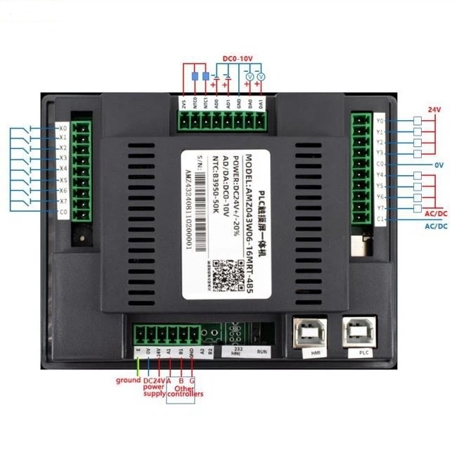 Màn hình cảm ứng HMI Kinseal AMZ043W06-16MRT 4.3 inch Tích hợp PLC FX3U-16MRT 8DI, 8DO (4T-4R) RS485