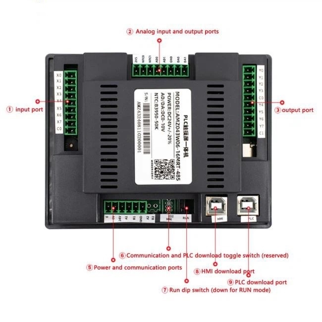 Màn hình cảm ứng HMI Kinseal AMZ043W06-16MRT 4.3 inch Tích hợp PLC FX3U-16MRT 8DI, 8DO (4T-4R) RS485