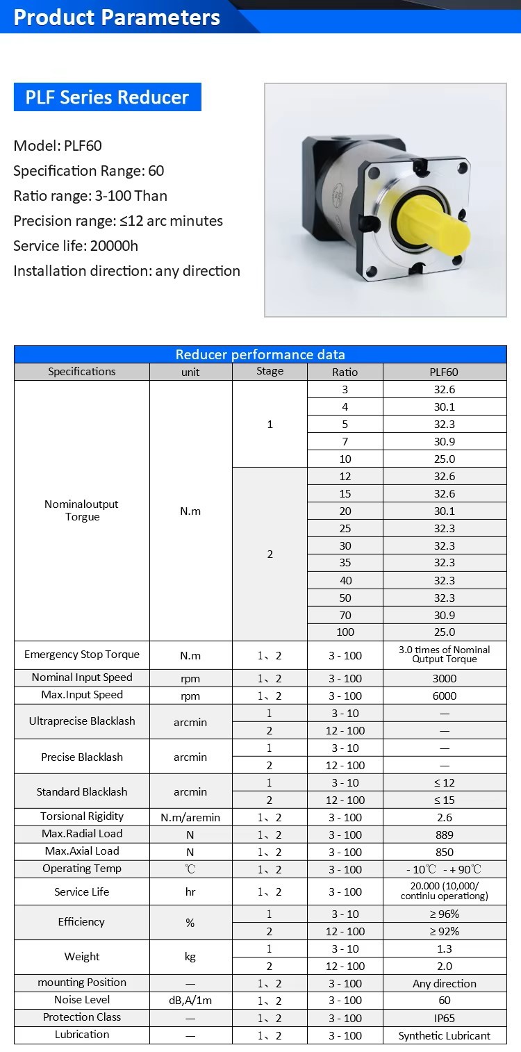 Hộp số giảm tốc SERVO  PLF60 cho động cơ servo mặt bích 60 lỗ vào 14 ra trục14 tỉ số truyền 1:7