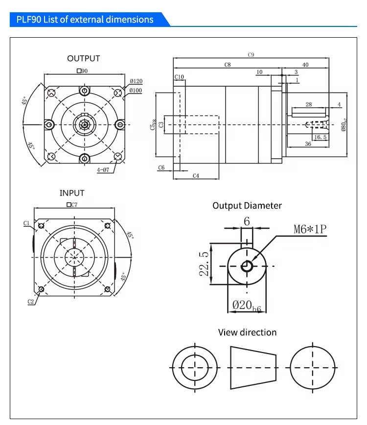 Hộp số giảm tốc SERVO PLF80/90 cho động cơ servo mặt bích 86 lỗ vào 19 ra trục25 tỉ số truyền 1:100