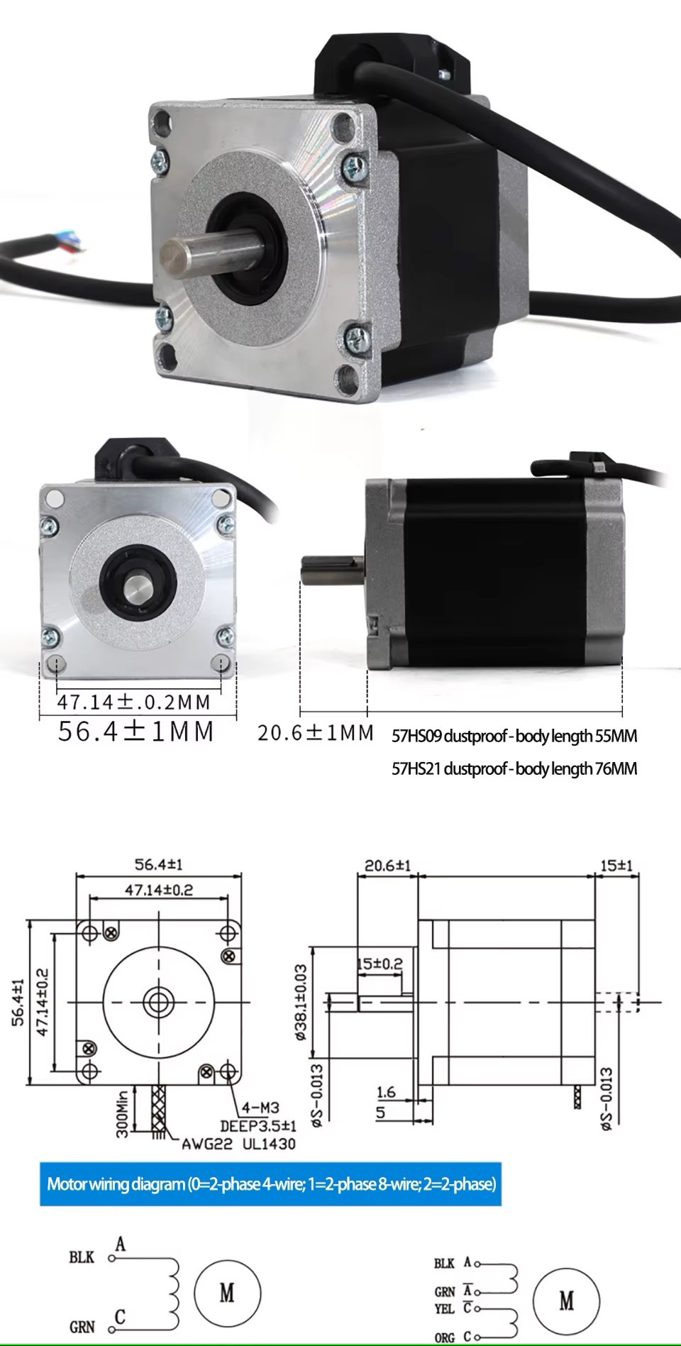 Động cơ bước 57HS21 mặt bích 57 mô men 1,8N.m 24VDC trục 8mm