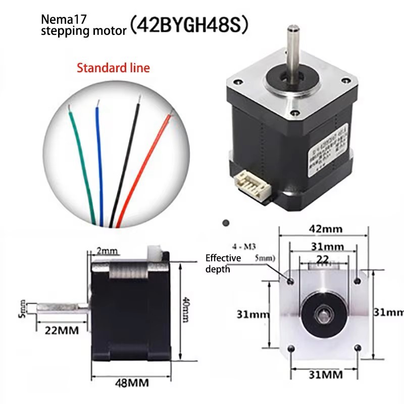 Động cơ bước  42BYGH48S (xh4PIN2.54)  mặt bích 42 mô men 0,55N.m trục 5mm