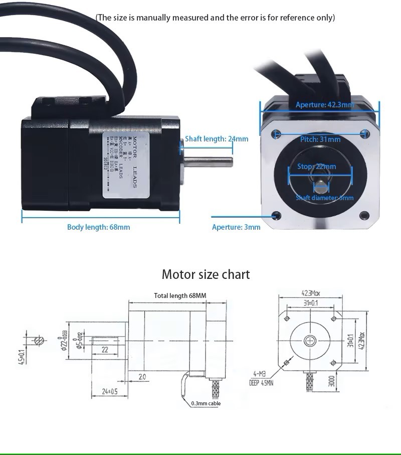 Bộ động cơ bước điều khiển HBS57S mặt bích 57 mô men 2.2Nm trục 8mm 20-50 VDC